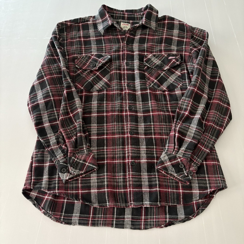 Dickies Shirt Men Large Black & Red Flannel Plaid Shacket Button Up Heavy Work